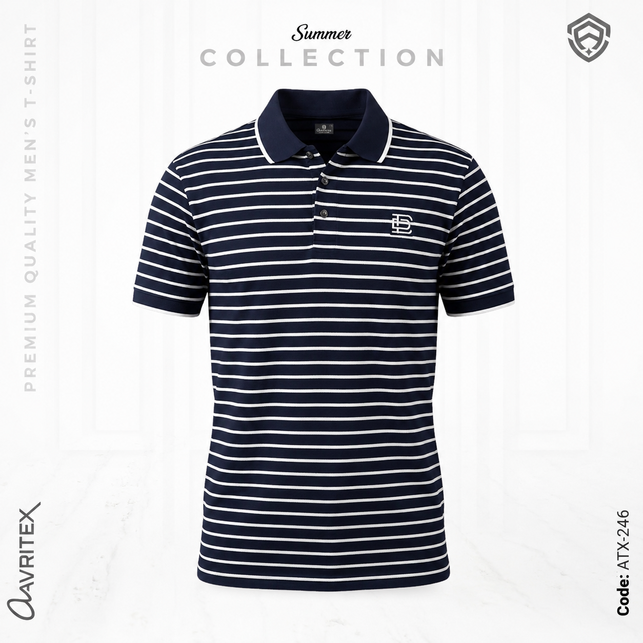 246 Premium Quality Casual Dark Navy Striped Polo Shirt - Image 1