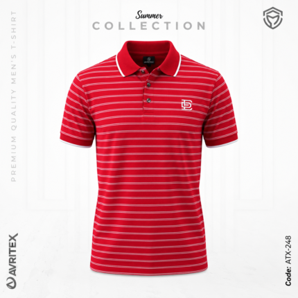 Premium Quality Casual Red Striped Polo Shirt