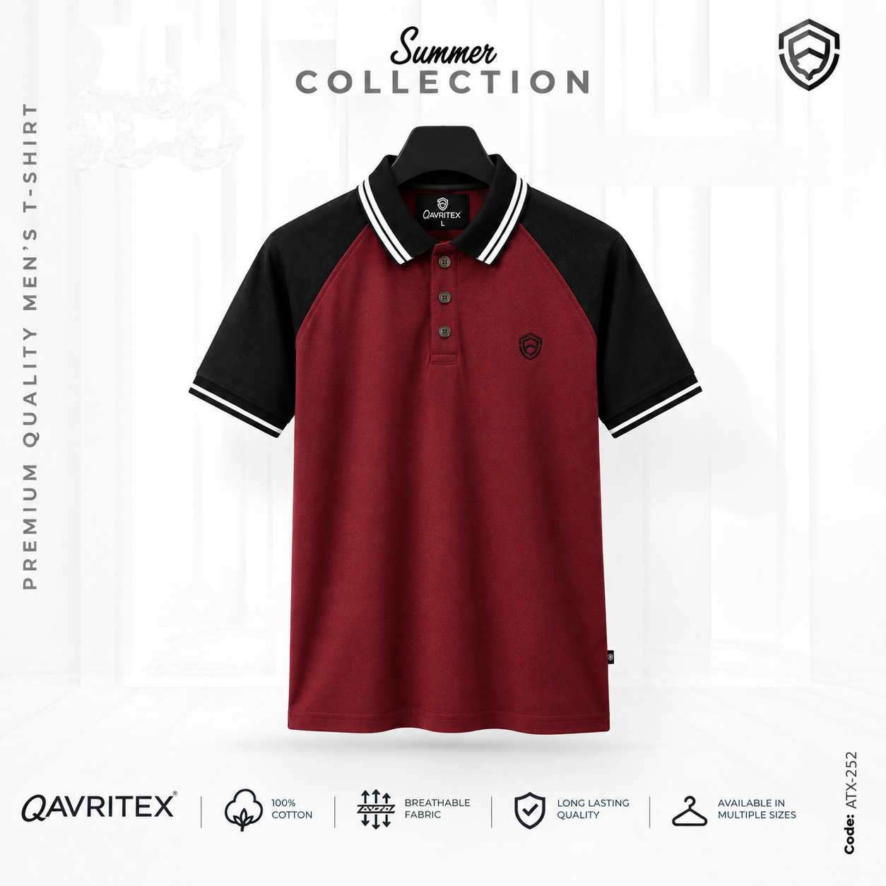 ATX-252.png Premium Raglan Jacquard Polo Shirt - Maroon Color - Image 1