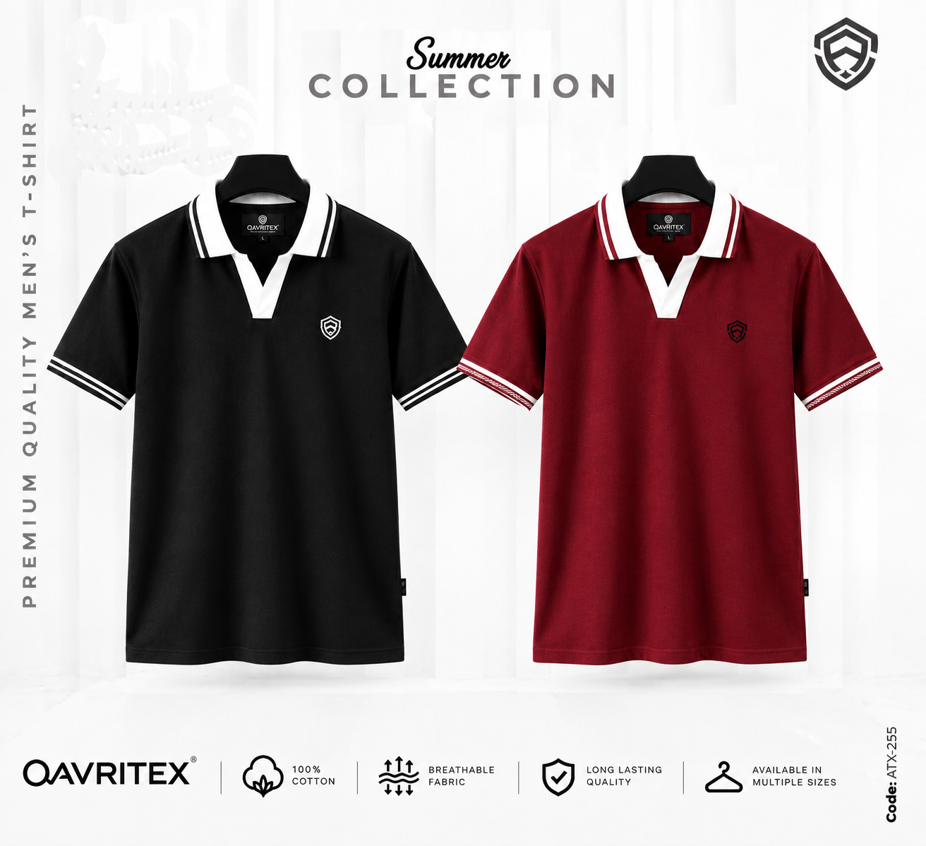 ATX-255256.png Premium V-Neck Polo Shirt - Maroon & Black Color - Image 1